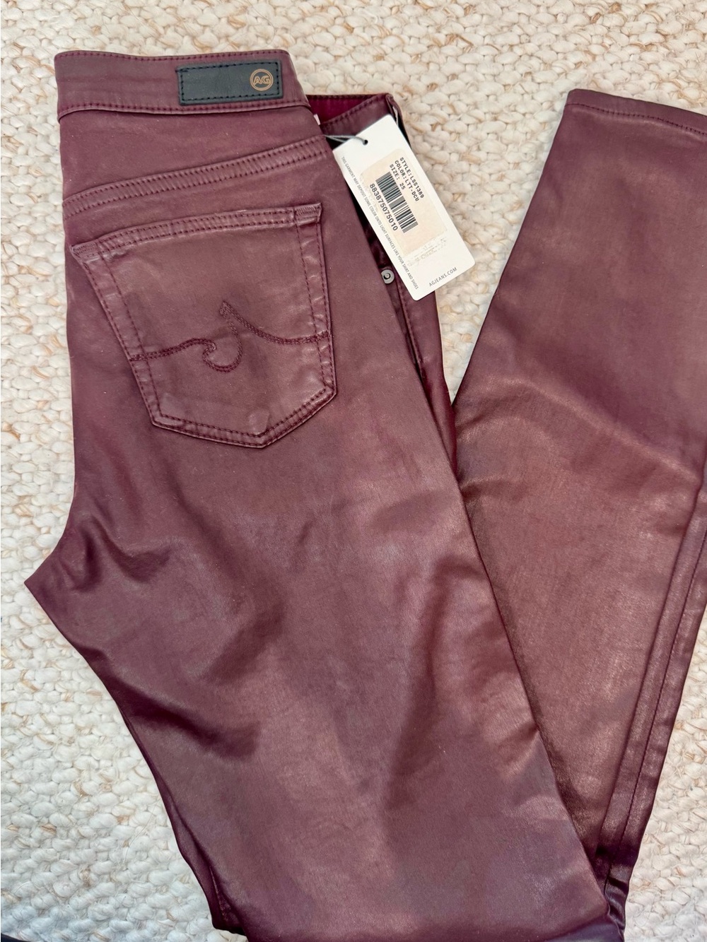 AG Women’s Coated Stretch Jeans - super skinny ankle in Deep Chablis